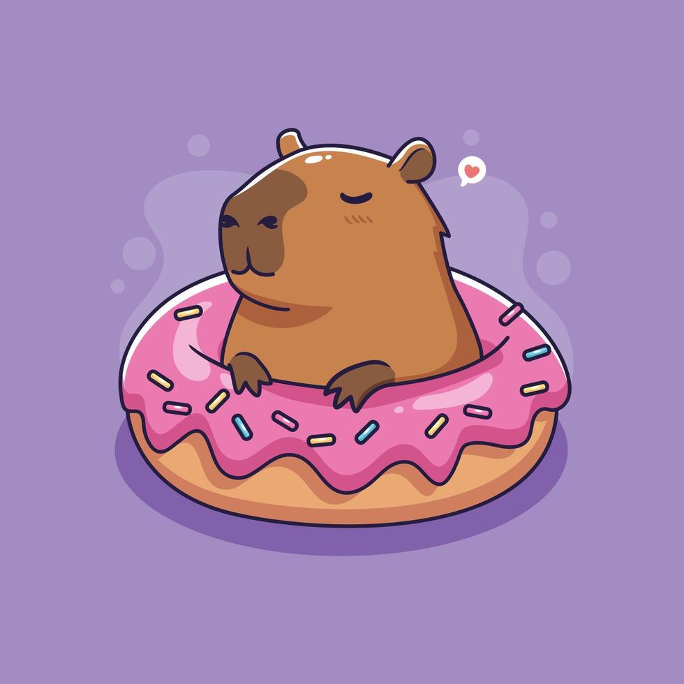Cute Capybara with donut. illustration in cartoon style. vector