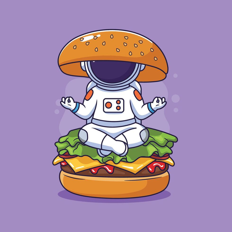 cute Astronaut Meditating on a Burger illustration vector