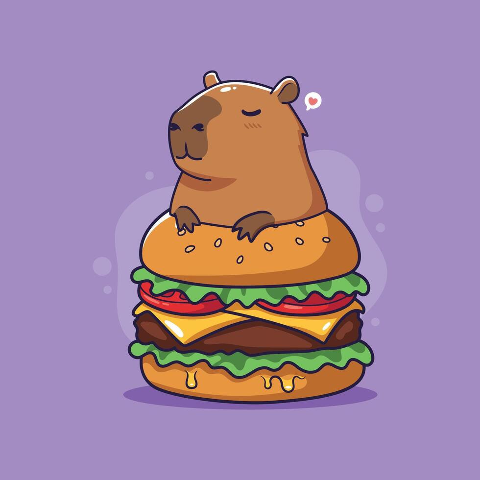 Cute Capybara Enjoying a Delicious Burger. illustration vector