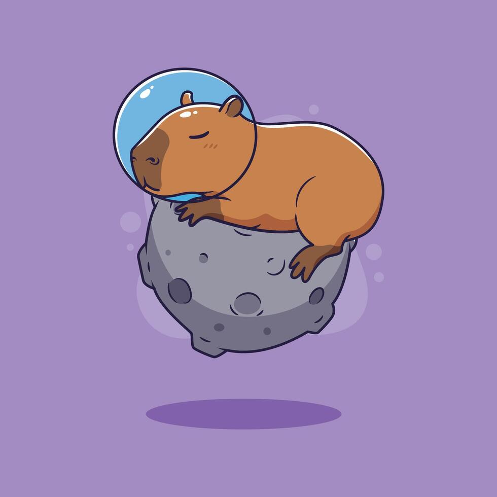 Cute Capybara Astronaut Sleeping on an Asteroid. illustration vector