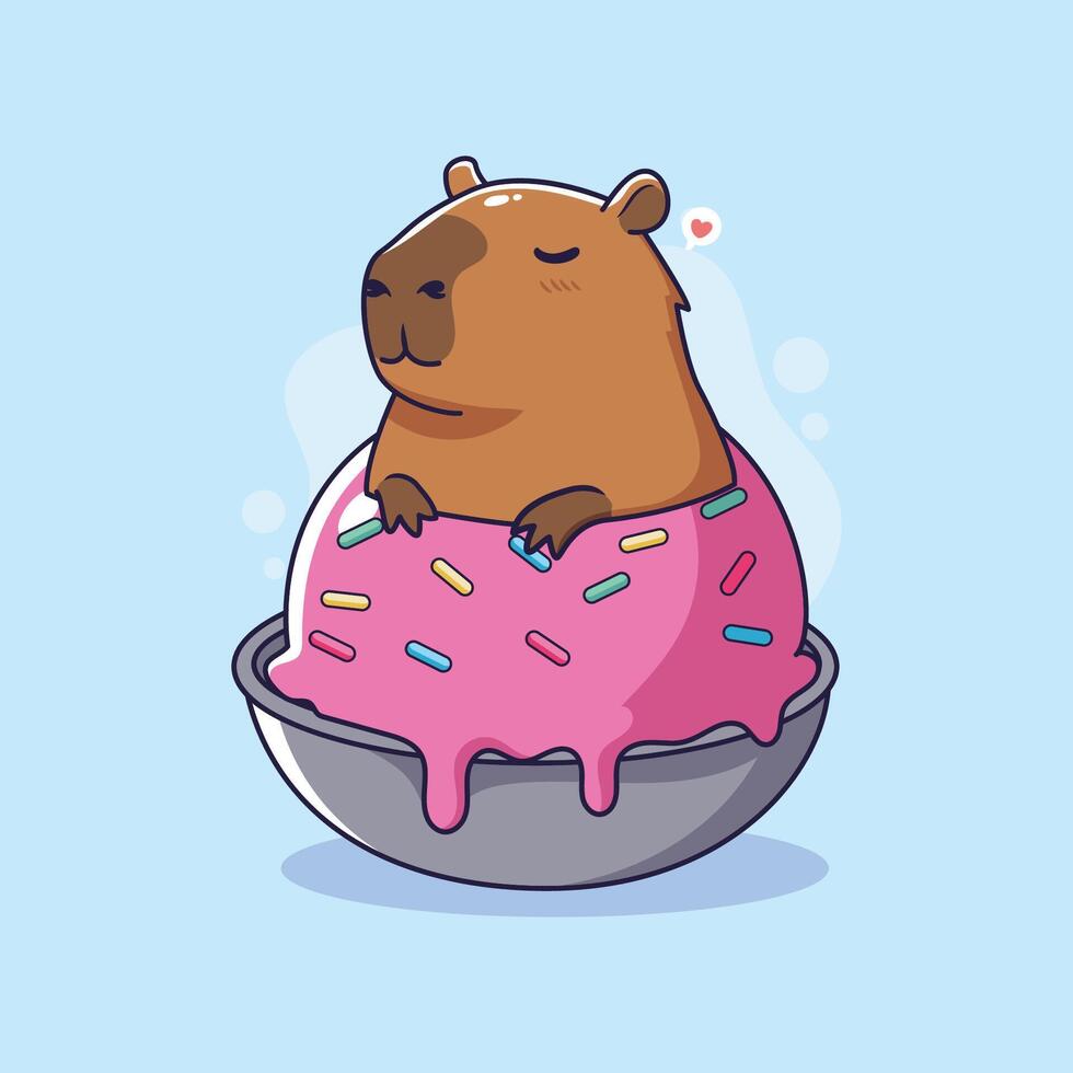 A cute capybara enjoying a sweet ice cream treat. illustration vector