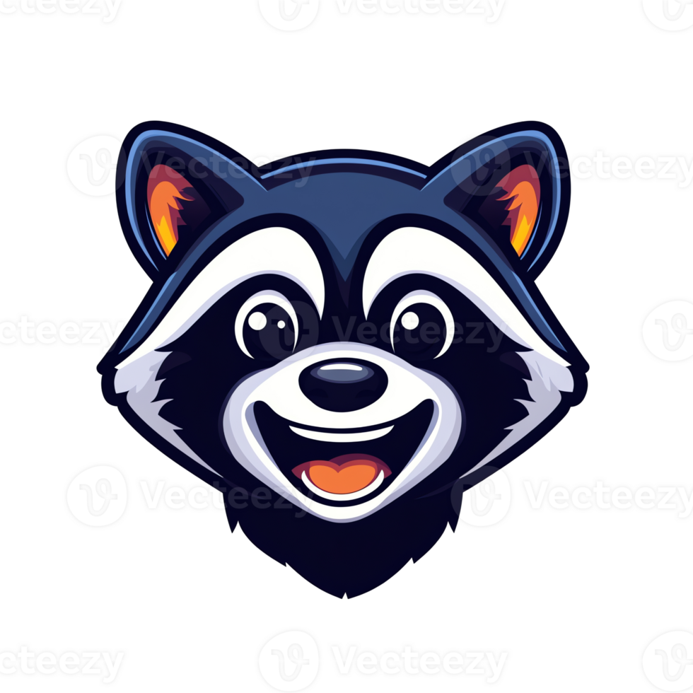 Adorable Cartoon Raccoon Face Happy, Friendly, and Playful Illustration. Perfect for kids' books, apparel, greeting cards, and more png