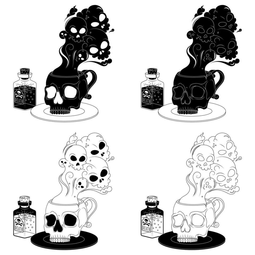 Poisoned Tea Cup and Skulls for Halloween, Demonic Mug for Halloween vector