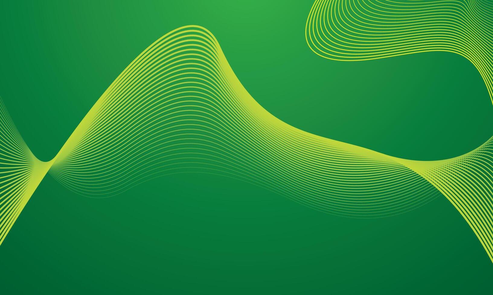 Yellow green line waves on gradient green background. Dynamic wave line pattern vector