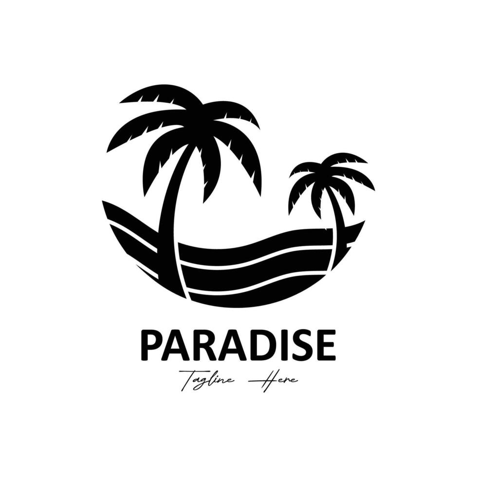 silhouette summer beach logo vector