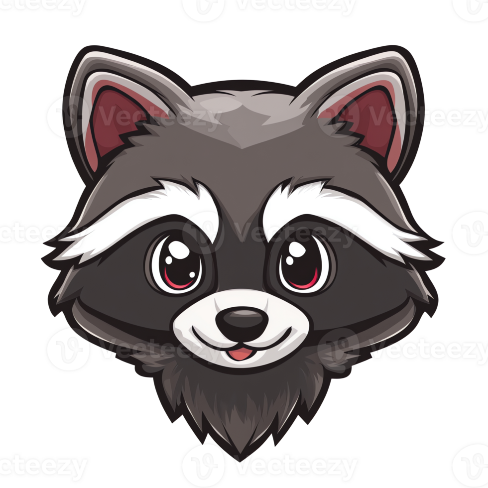 Adorable Cartoon Raccoon Face Big Eyes, Happy Expression, Perfect for Kids' Designs, Logos, and Illustrations. High-quality graphic, easily scalable for various applications. png
