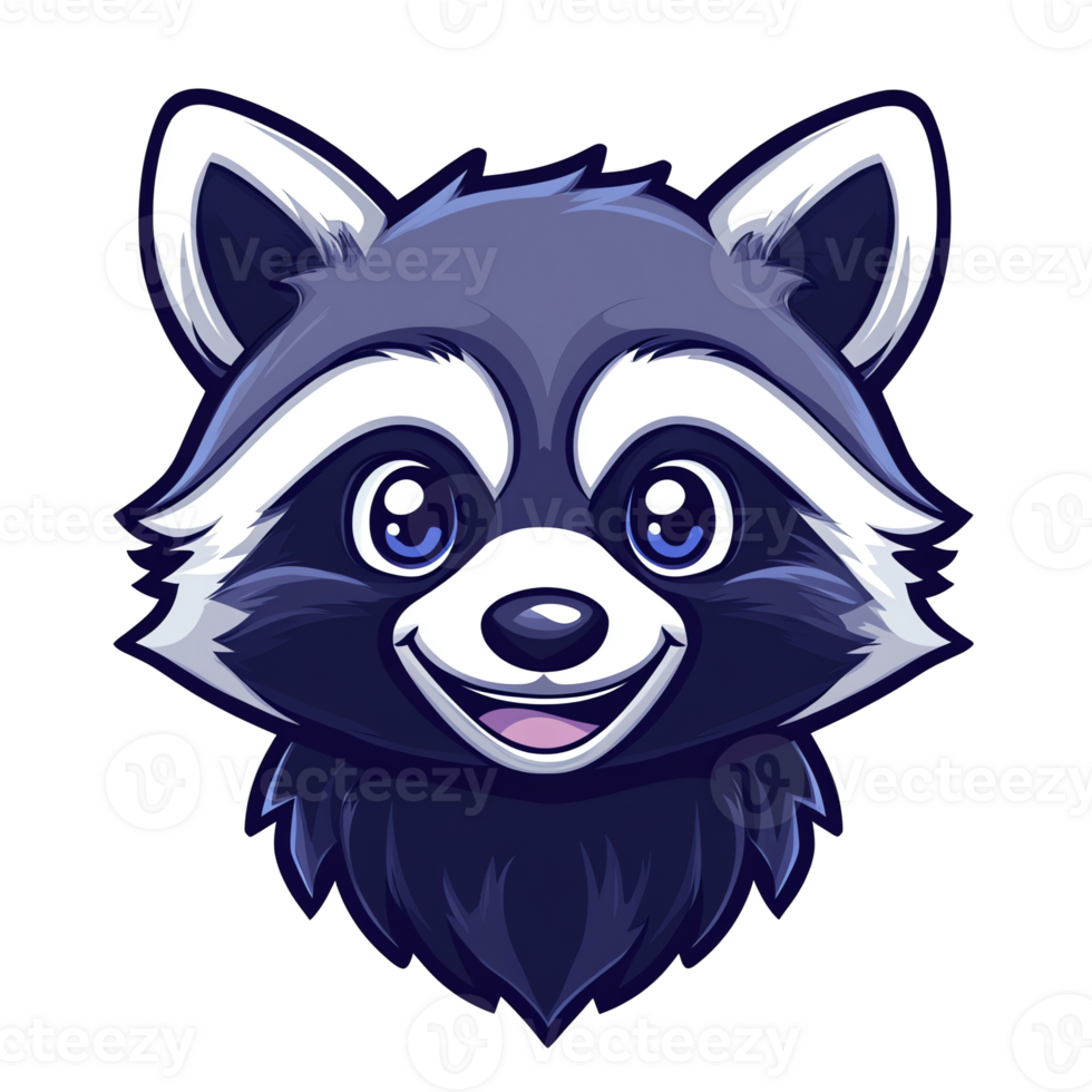 Adorable Cartoon Raccoon Face Charming, Happy, Blue-Eyed Critter Illustration png