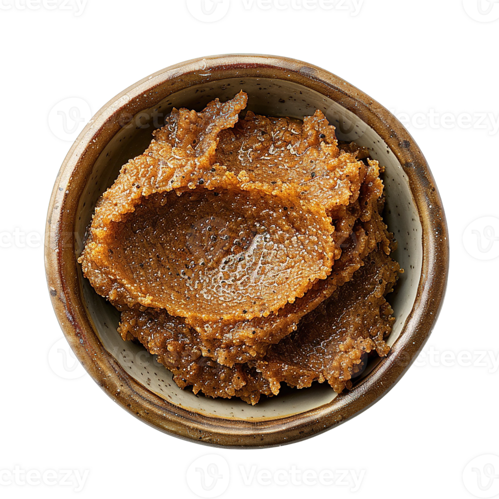 Traditional Fermented Soybean Paste Miso in Ceramic Container on Transparent Background png