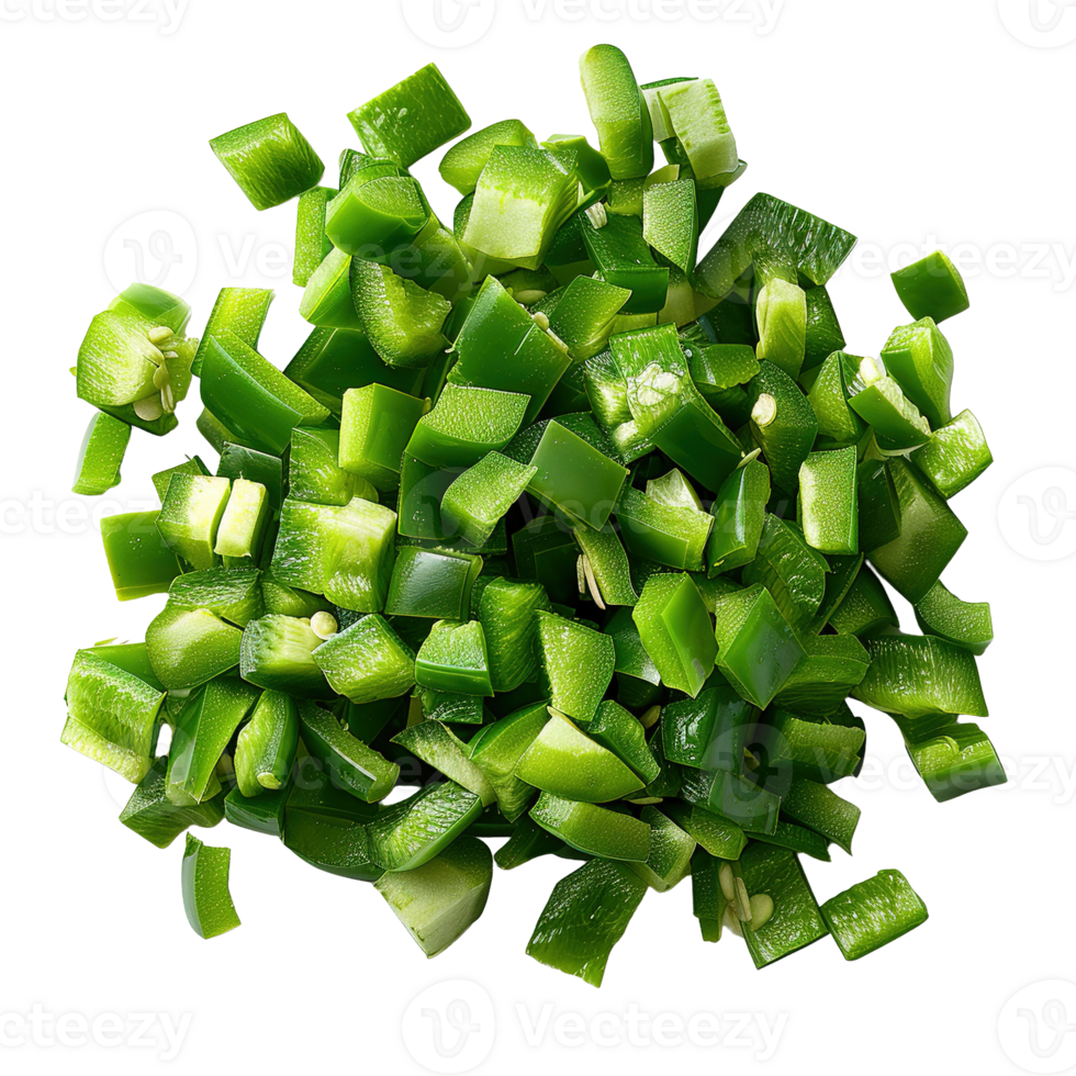Close-Up of Finely Chopped Green Capsicum Isolated on Transparent Background png