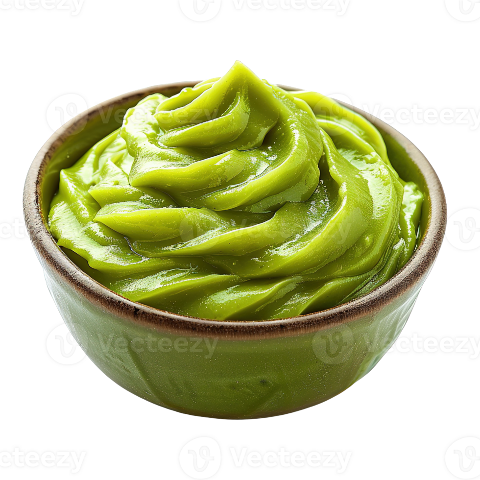 Vivid Green Wasabi Paste in Rustic Clay Dish Isolated on Transparent Background png