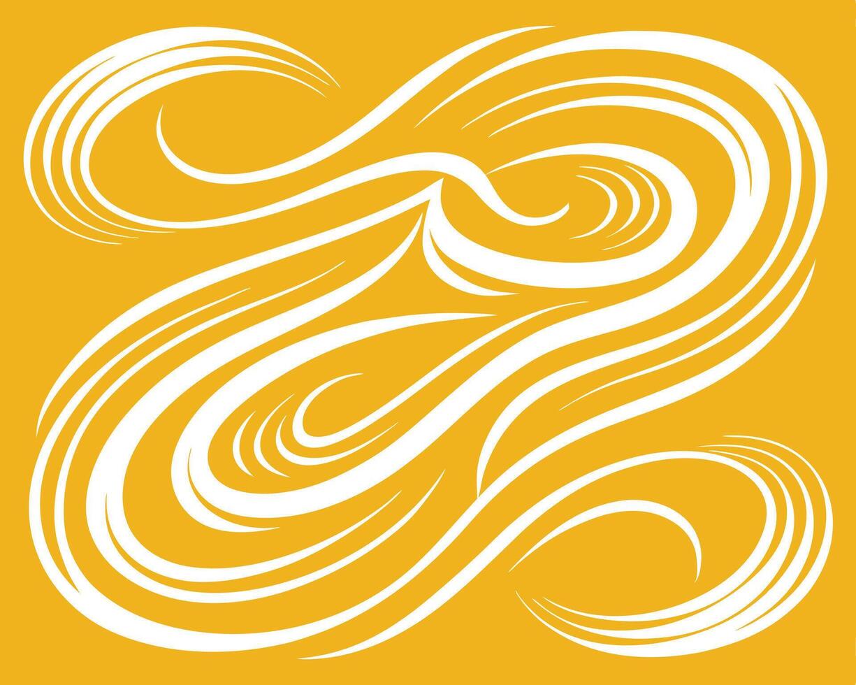 Abstract swirling white lines pattern on a bright yellow background creating a visual design vector