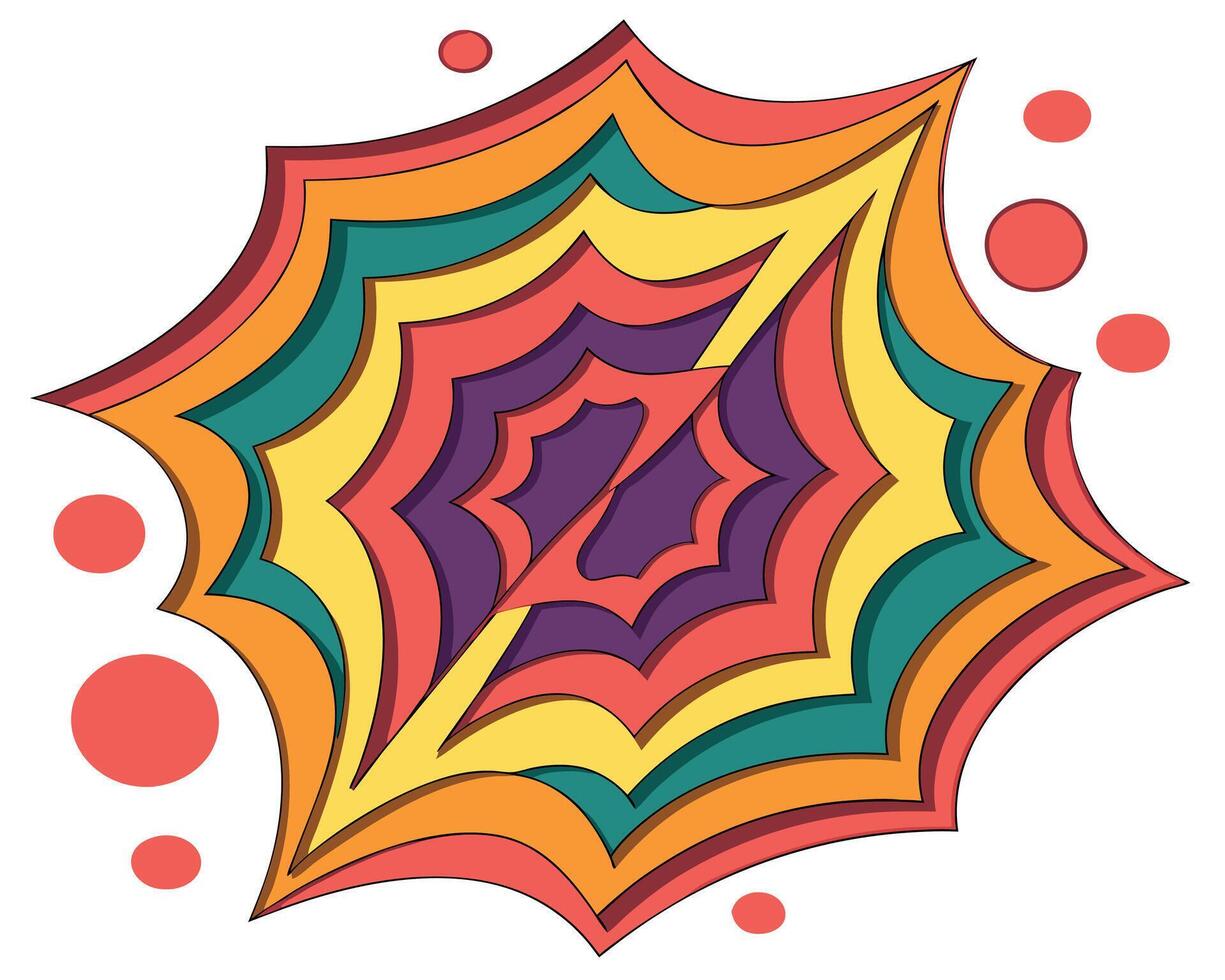 Abstract layered colorful design resembling a flower shape with depth and whimsical artistic qualities. vector