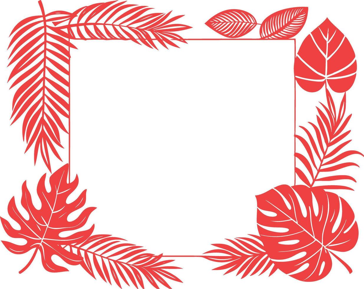 Elegant black and white botanical frame with tropical leaves and palm fronds design vector