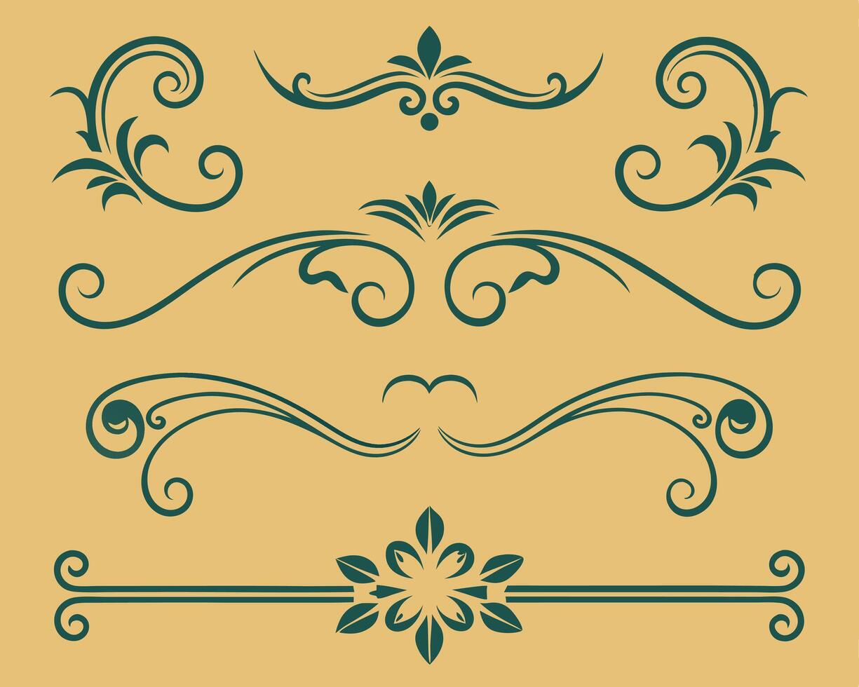Elegant collection of decorative flourishes and swirls in teal green design vector