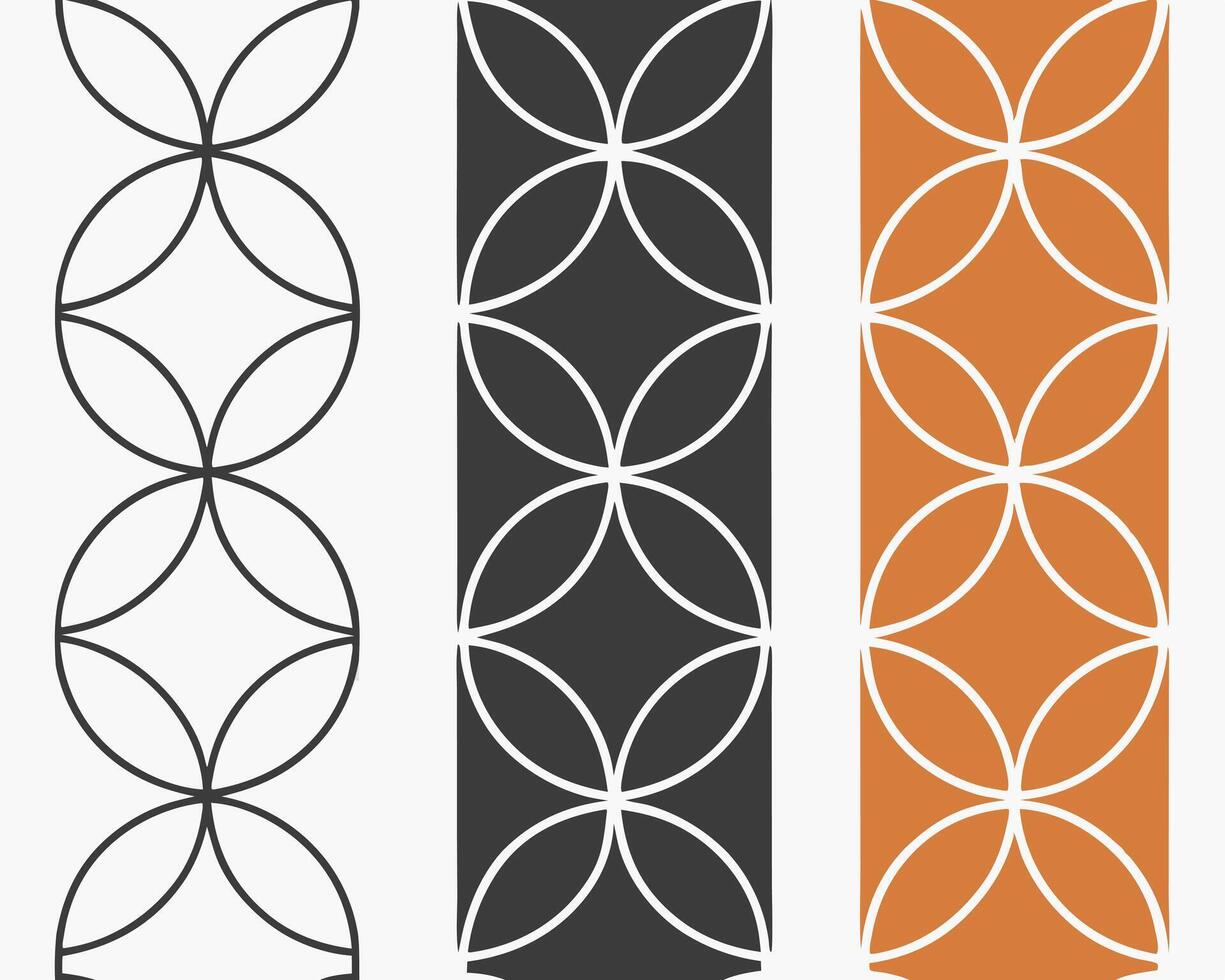Geometric seamless pattern with interconnected petal shapes in multiple color variations for design use. vector