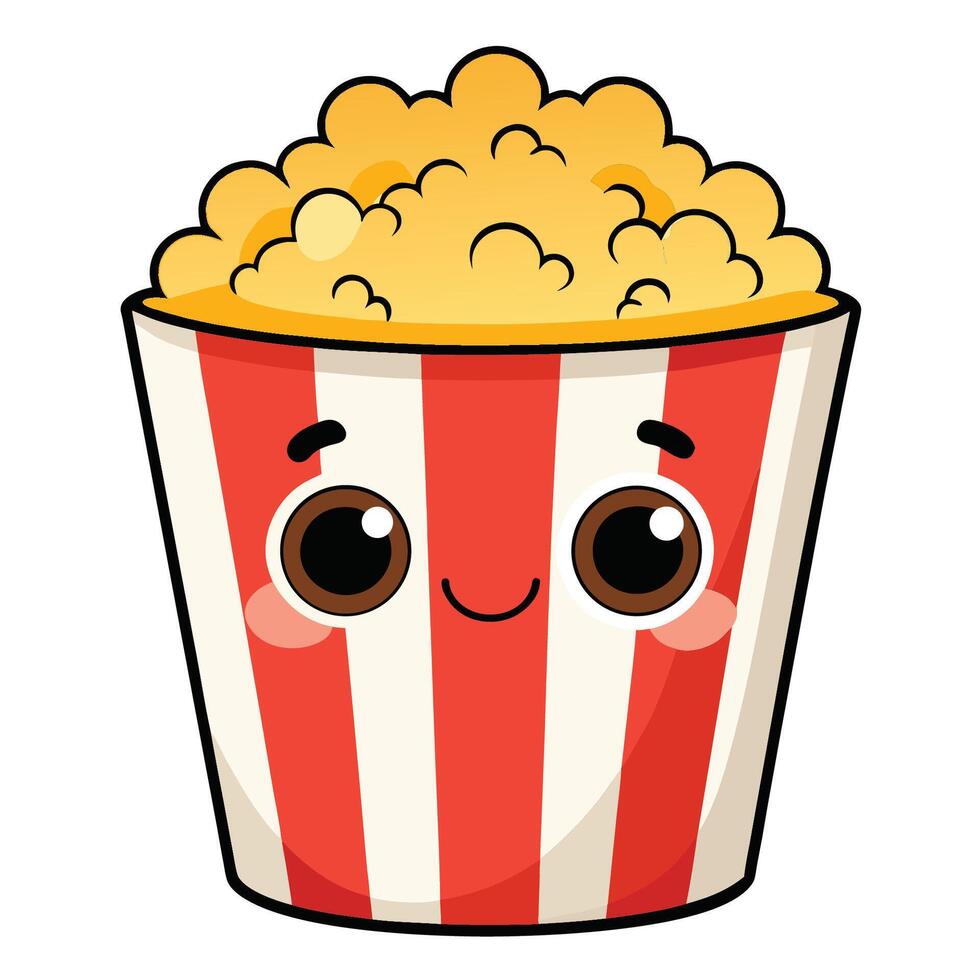 A cartoon popcorn bucket with eyes and a smile vector