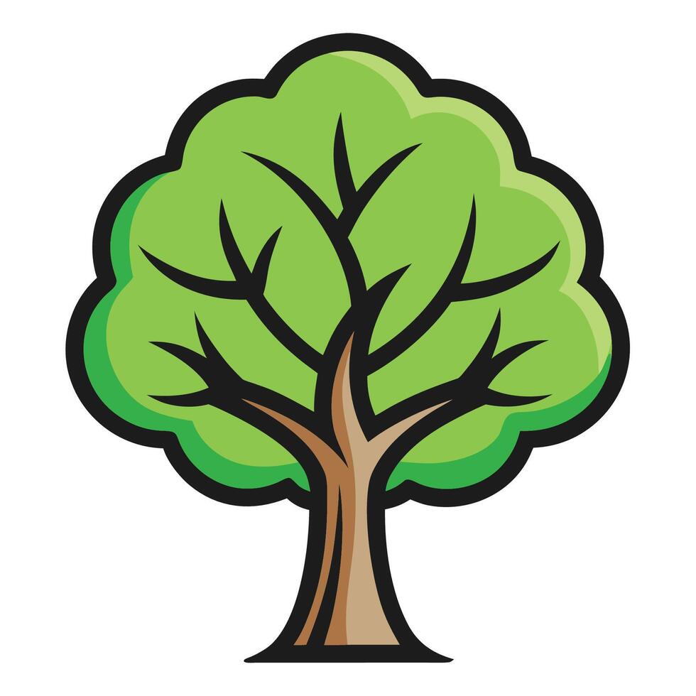 A cartoon tree with green leaves on it vector