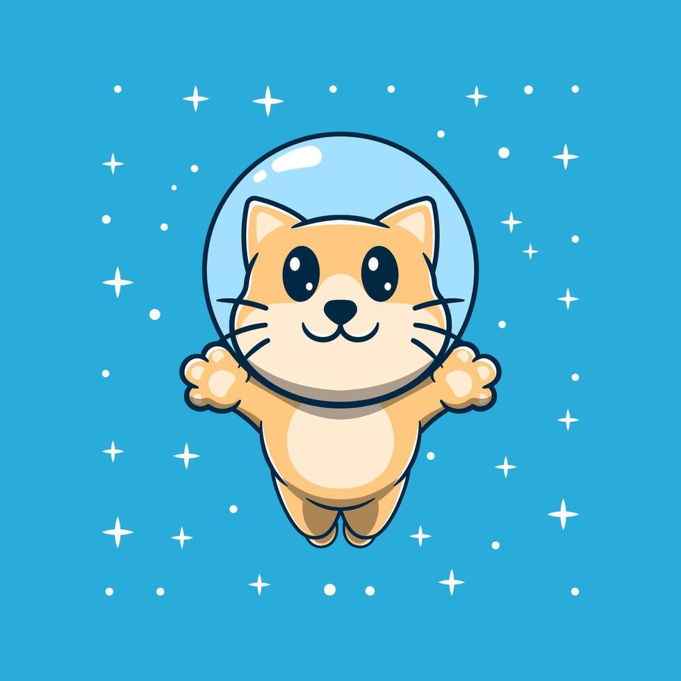 cute astronaut cat floating cartooncute astronaut cat floating vector