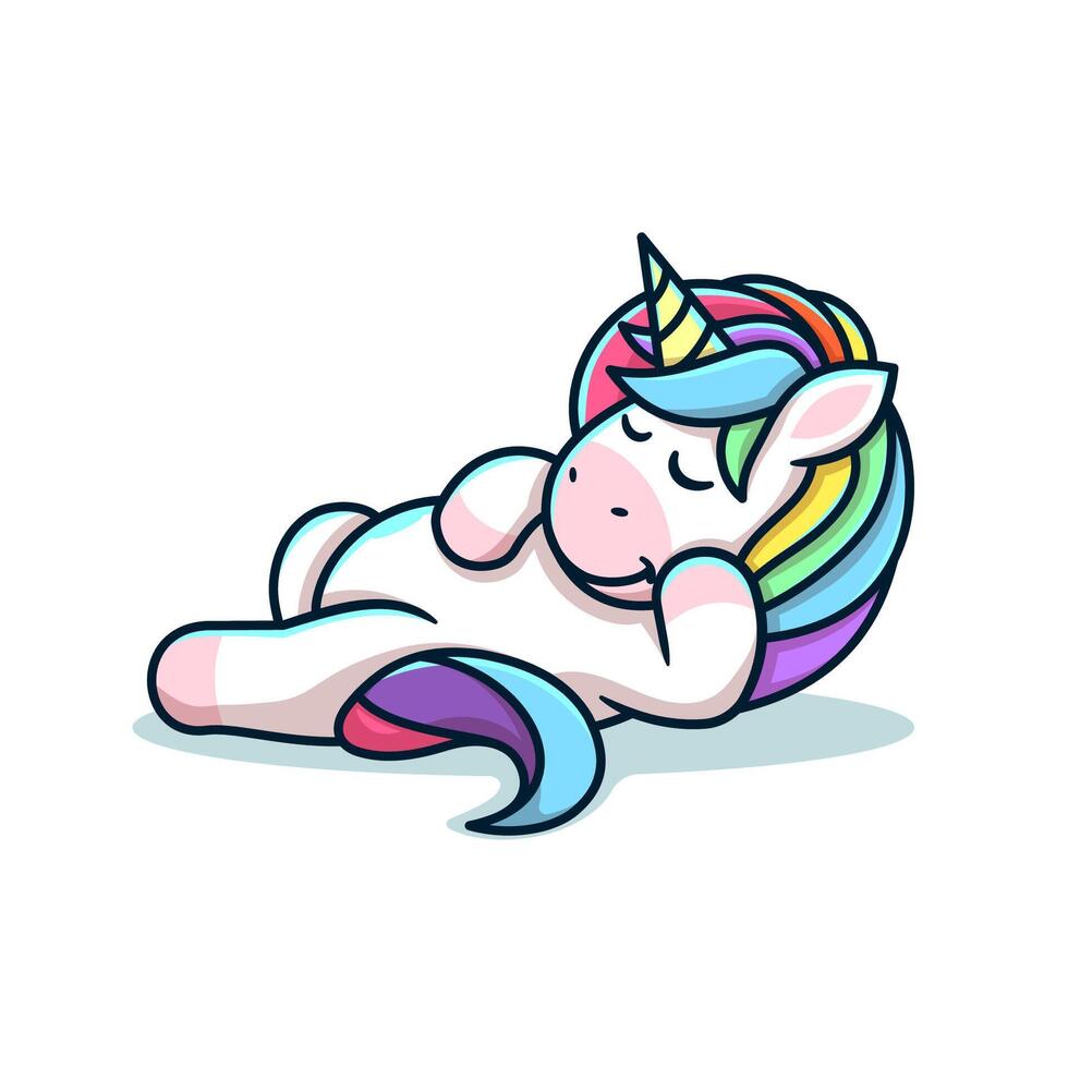 unicorn lying down with head resting on hand cartoon vector