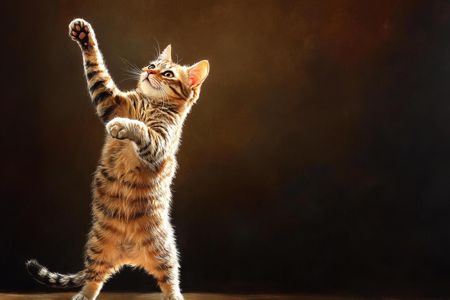 Cat reaching up in a playful pose photo