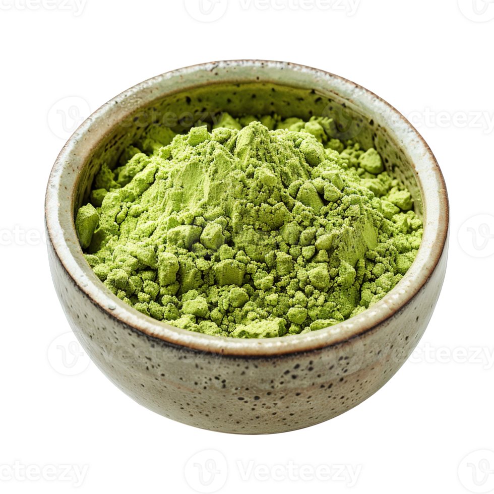 Authentic Matcha Green Wasabi Powder in Ceramic Bowl on Transparent Background png