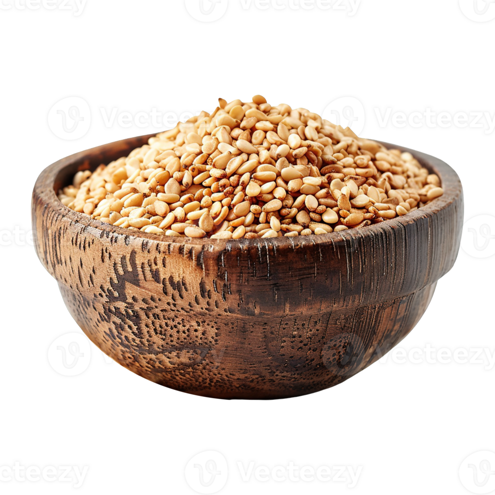 Wooden Bowl Filled with Healthy Sesame Seeds on Transparent Background png