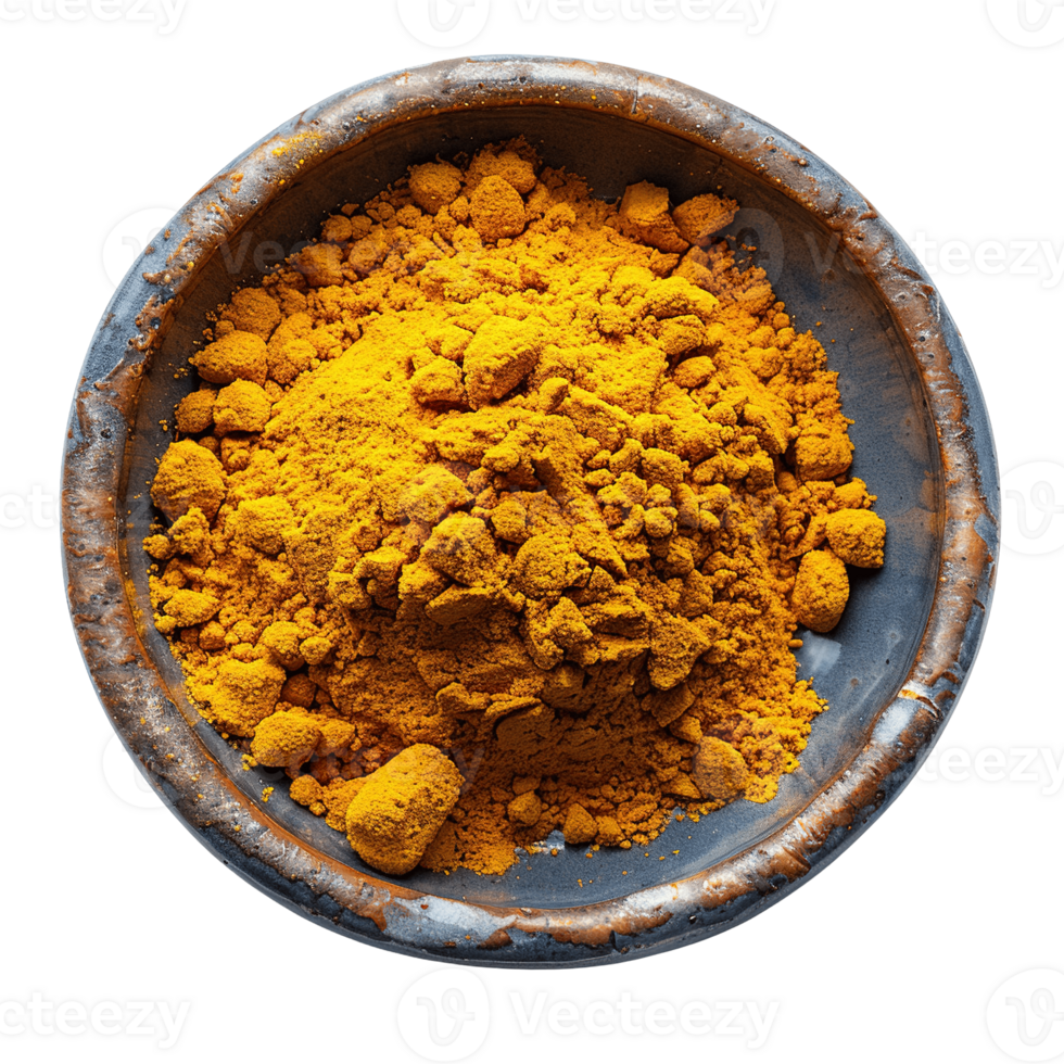 Handcrafted Pottery Bowl Containing Ground Turmeric Isolated on Transparent Background png
