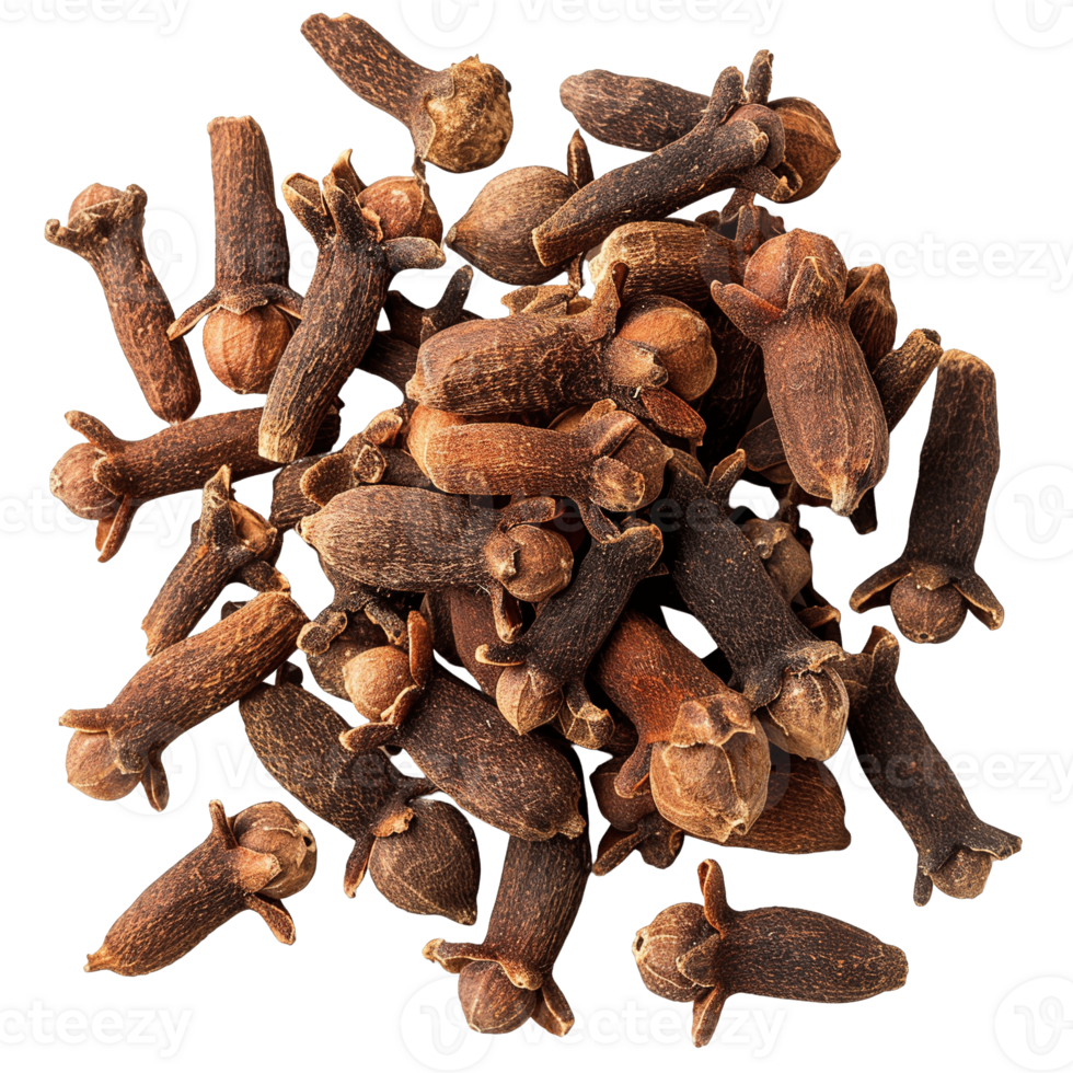 Top View of Aromatic Whole Clove Spice Piles on a Transparent Background png