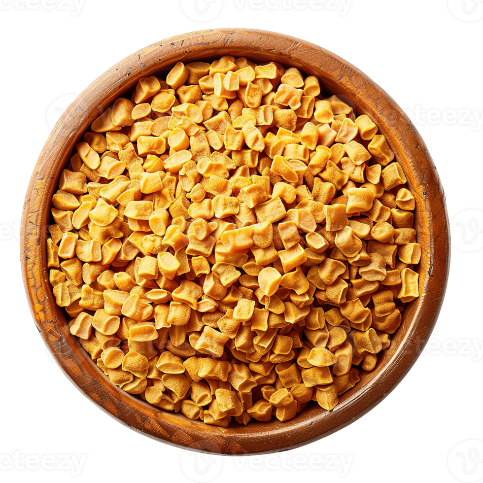 Golden-Brown Dried Fenugreek Seeds in Decorative Bowl Isolated on Transparent Background png