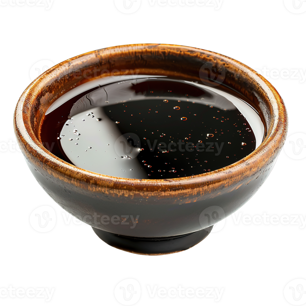 Elegant Serving Bowl Filled with Soy Sauce for Dipping and Cooking Isolated on Transparent Background png