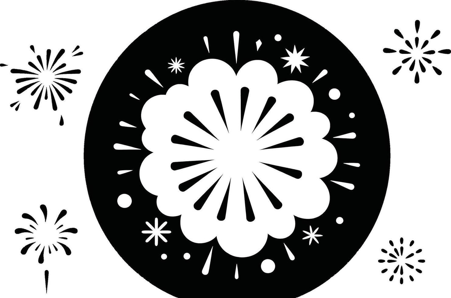 Fireworks in a circle with a black and white design vector