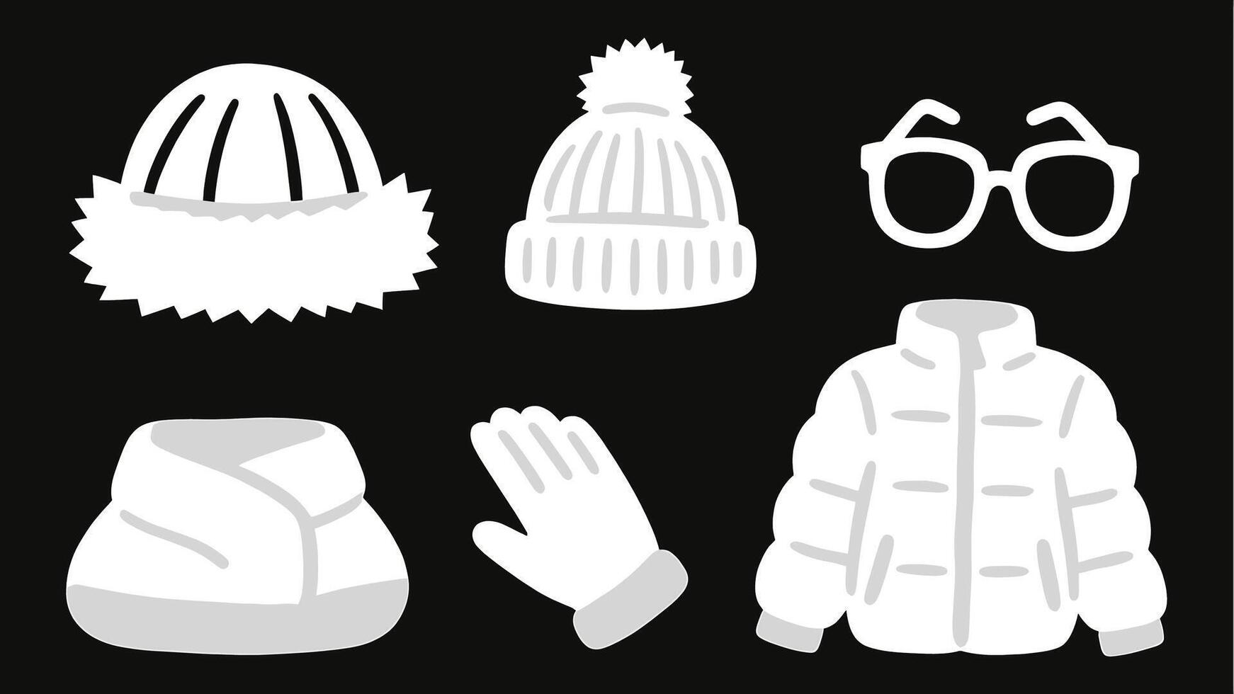 Winter clothes and accessories set on a black background vector