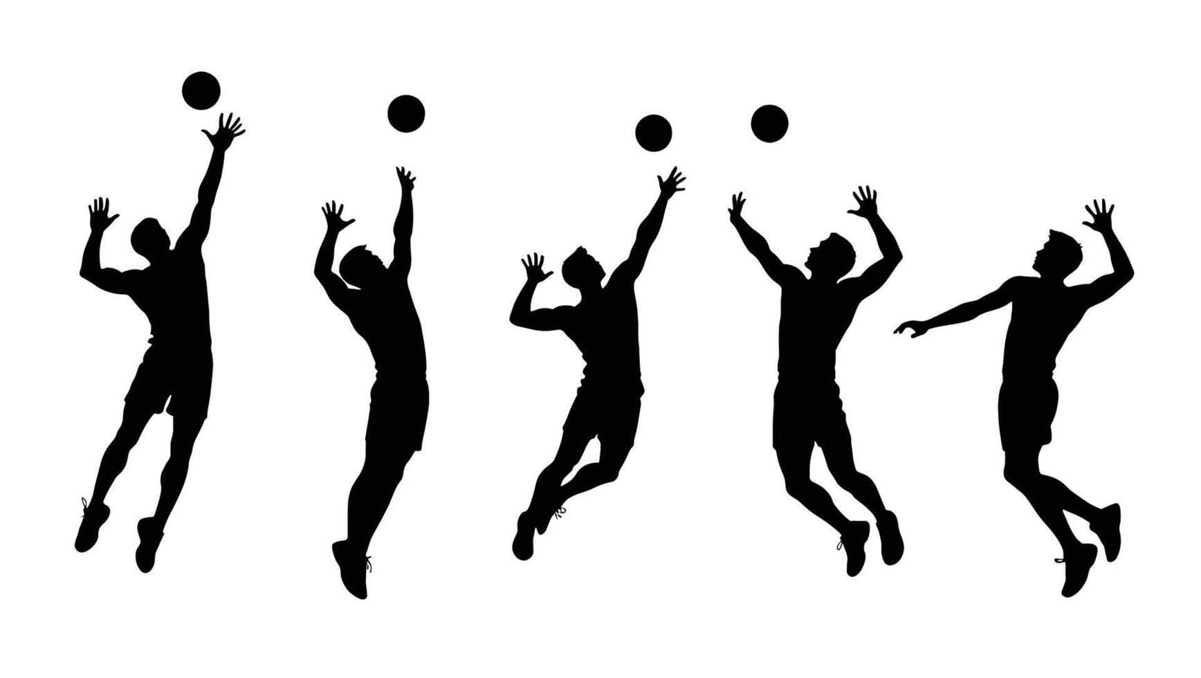Silhouettes of volleyball players jumping to catch the ball vector