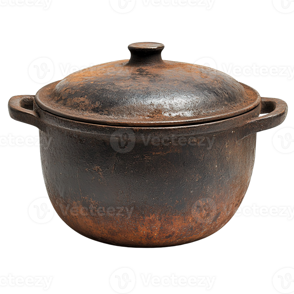 Vintage Cast Iron Casserole Pot with Lid Isolated on Transparent Background png
