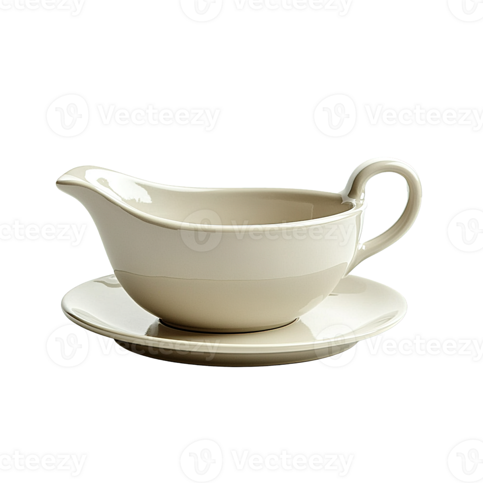 Ceramic Sauce Boat with Saucer in Muted Color Palettes and Glossy Glaze Finish Isolated on Transparent Background png