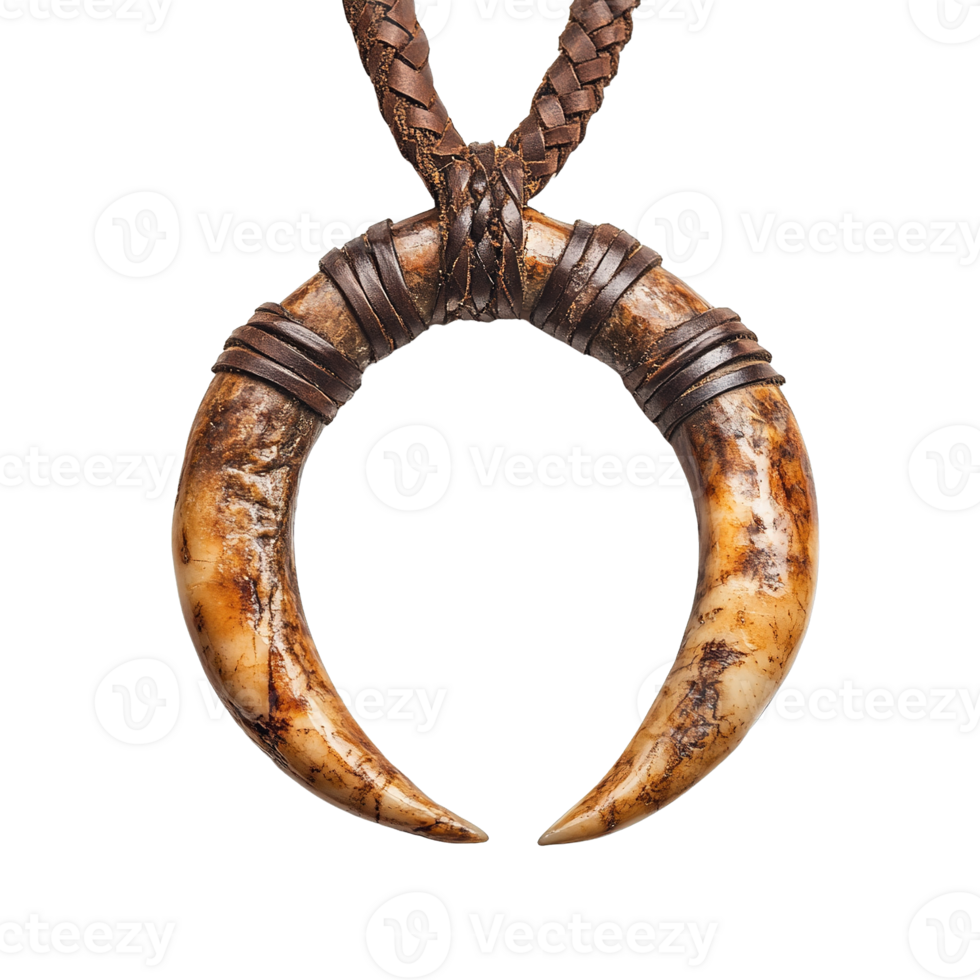 Rustic Style Animal Claw Pendant with Natural Textures and Leather Strap Isolated on Transparent Background png