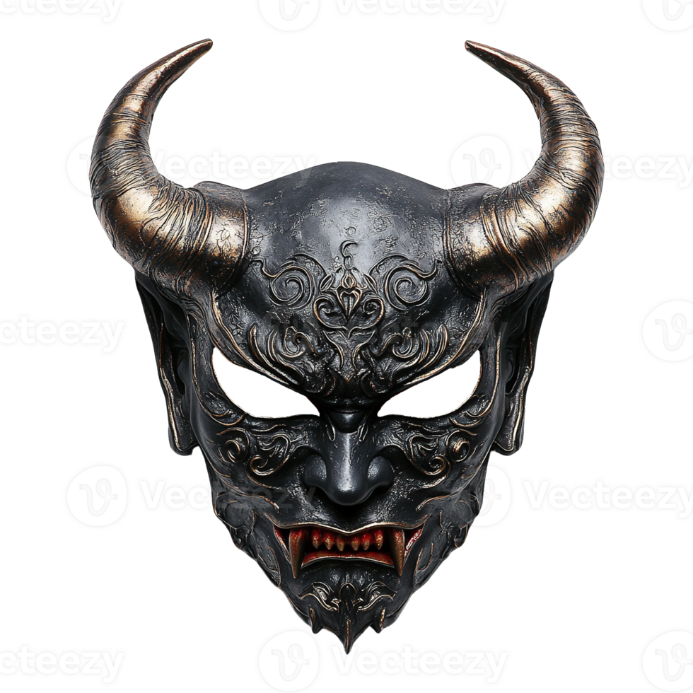 Detailed Horned Demon Mask Isolated on Transparent Background png
