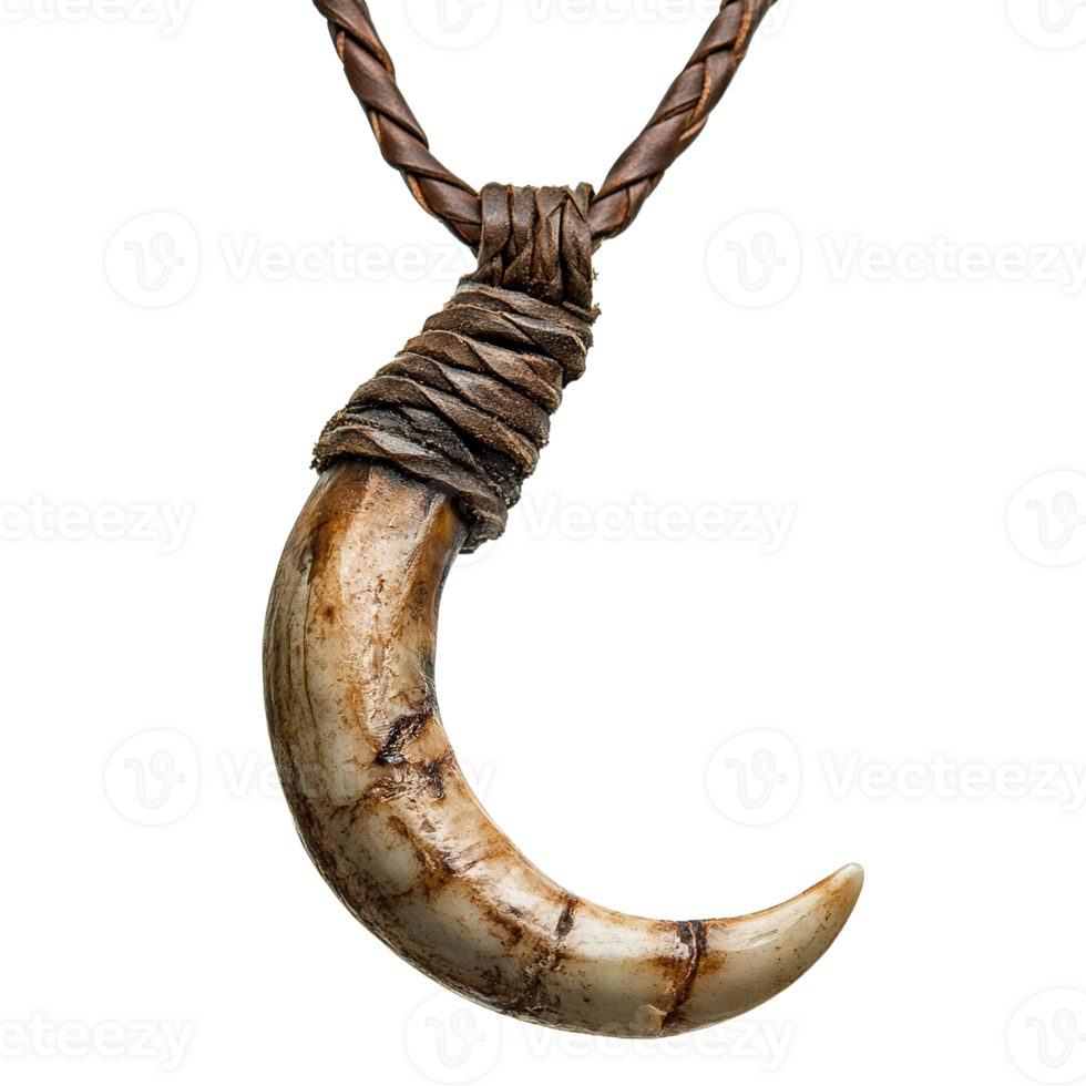 Handmade Ethnic Bear Claw Necklace Featuring Natural Materials and Traditional Leather Binding Isolated on Transparent Background png