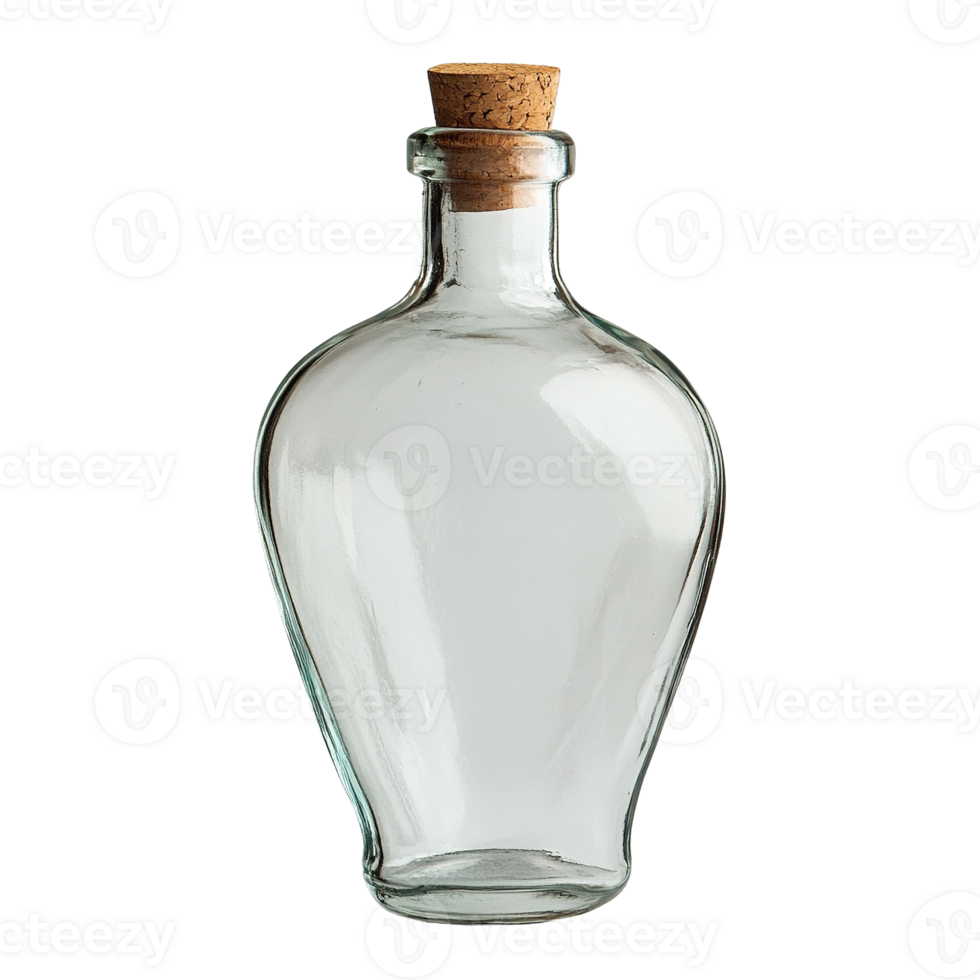 Old-Fashioned Glass Oil Bottle with Rustic Cork Lid Isolated on Transparent Background png