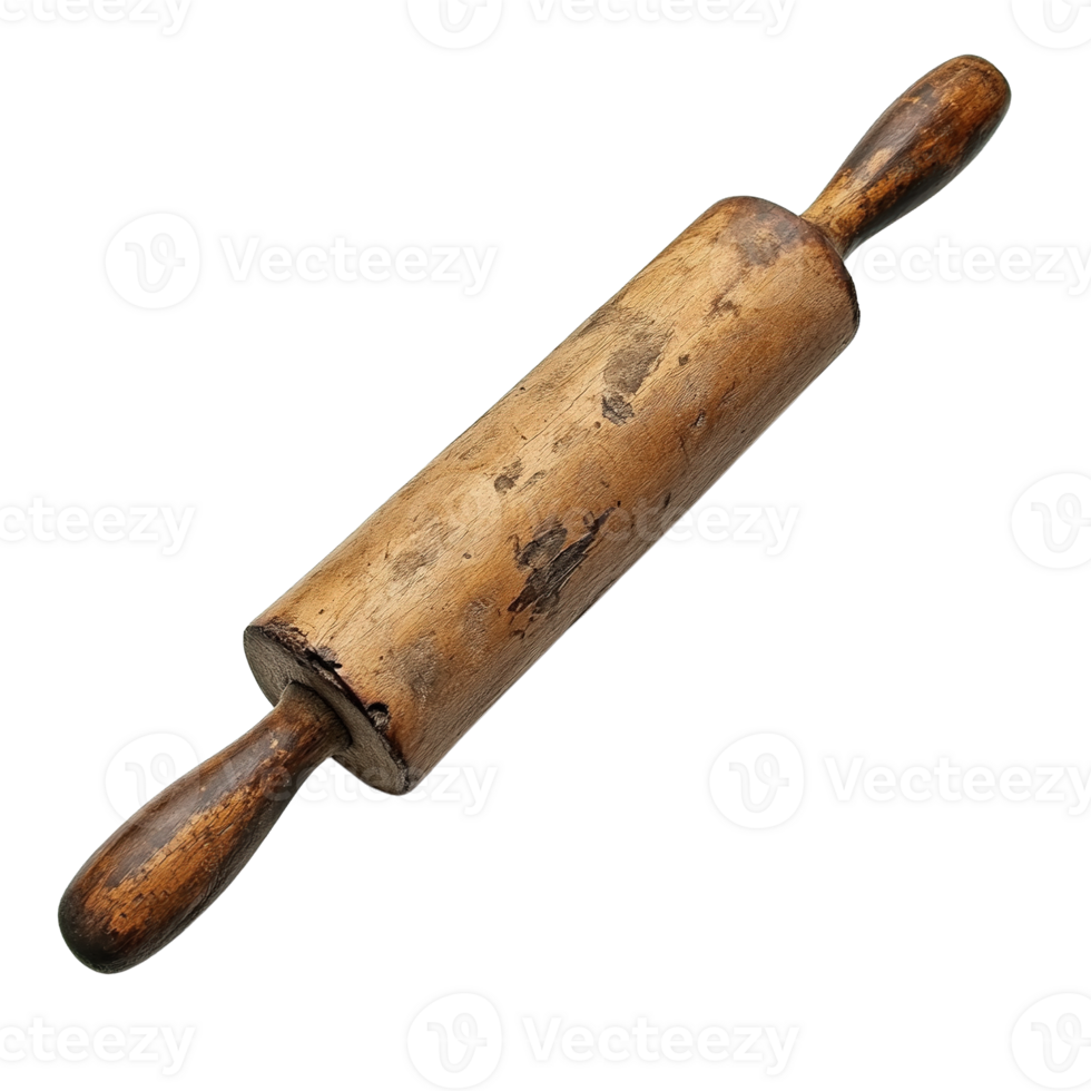 Antique Wooden Rolling Pin with Rustic Texture and Patina Isolated on Transparent Background png