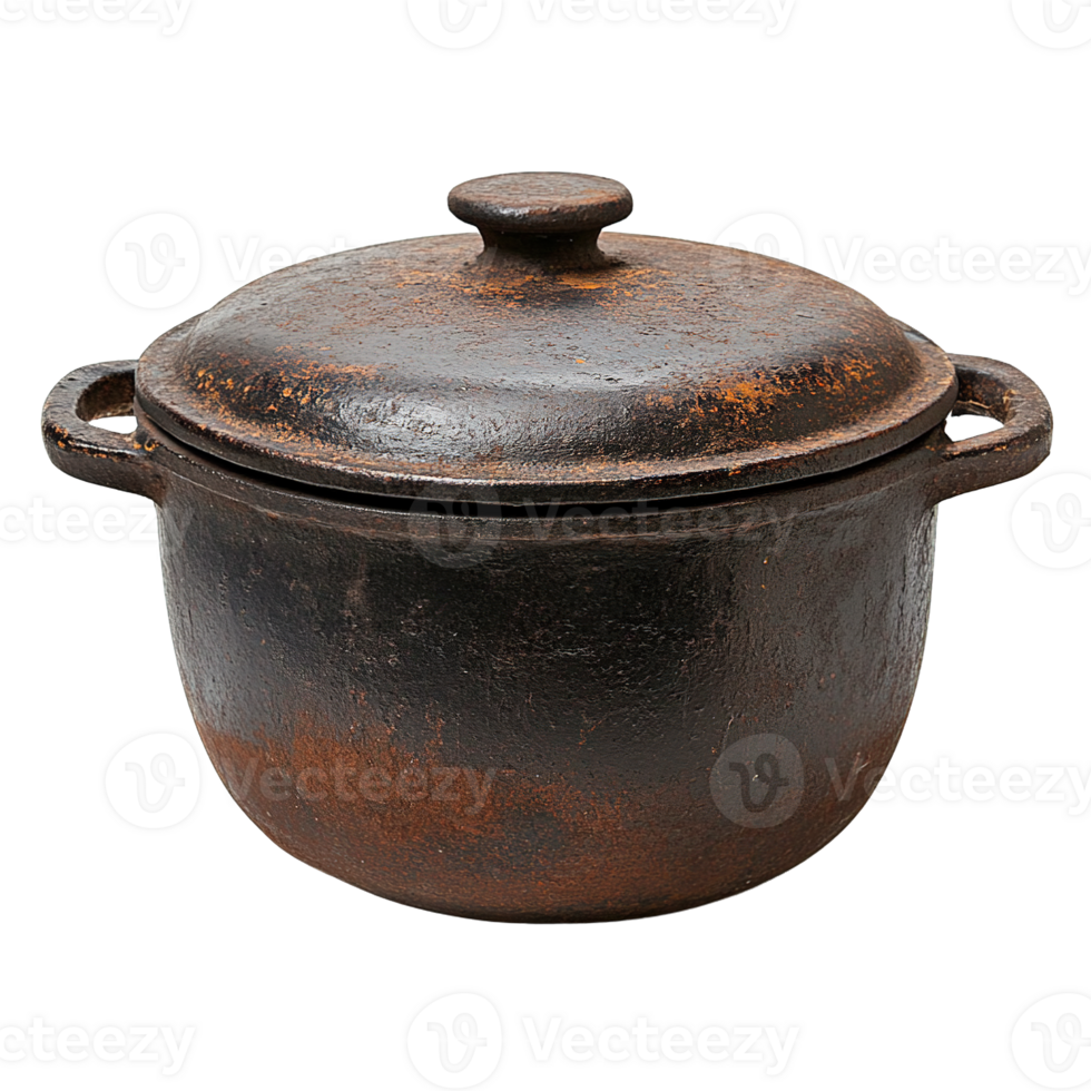Weathered Cast Iron Pot with Lid Isolated on Transparent Background png