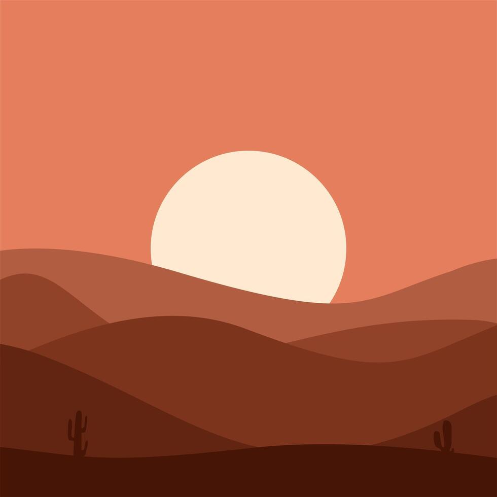 Desert Nature Scene Flat Illustration vector