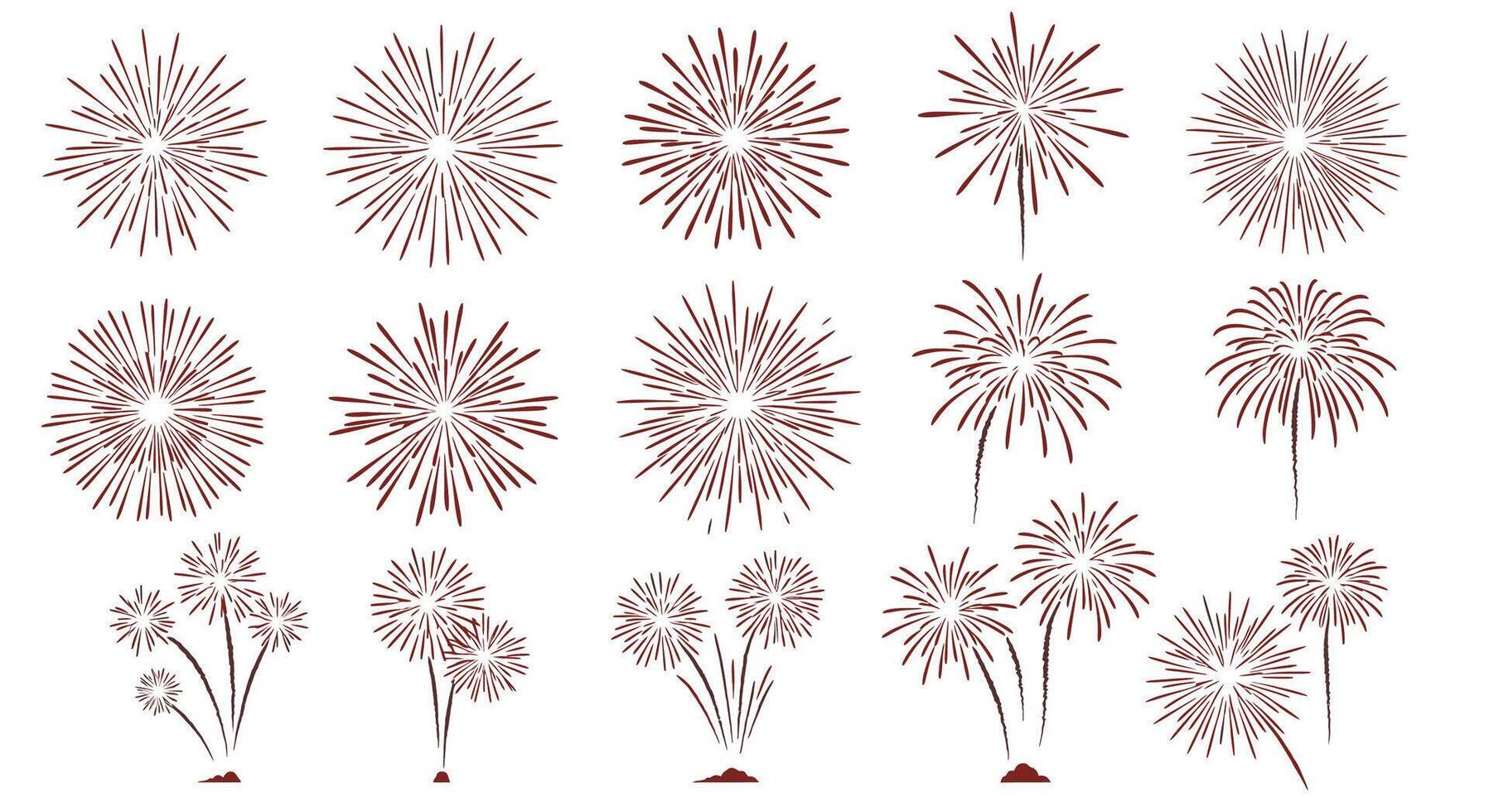 Collection of Elegant Maroon Fireworks Illustrations Festive Burst Designs for Celebrations, Events, and Holiday Designs vector