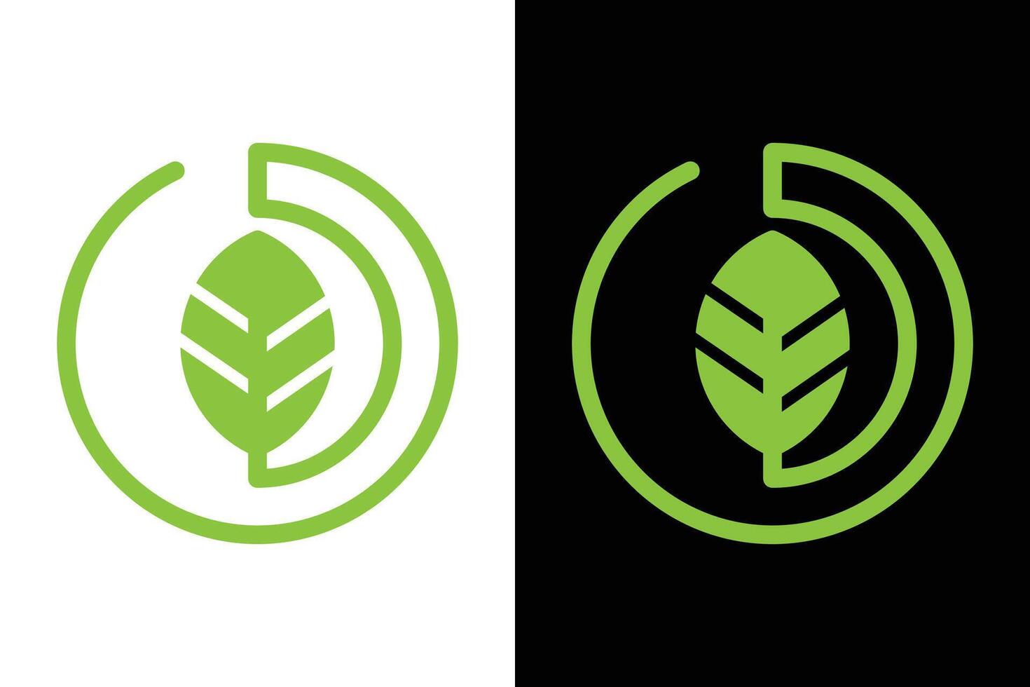 Green Leaf Circle Minimalist Eco Icon vector