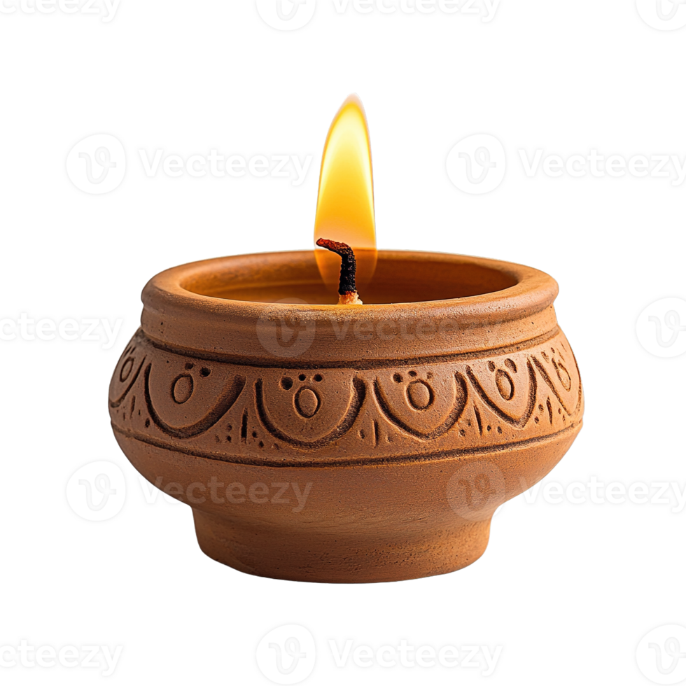Close-Up of Decorative Earthenware Diya Candle Isolated on Transparent Background png