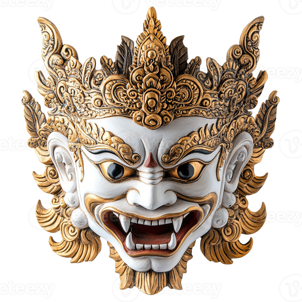 Decorative Balinese Mythological Mask Isolated on Transparent Background png