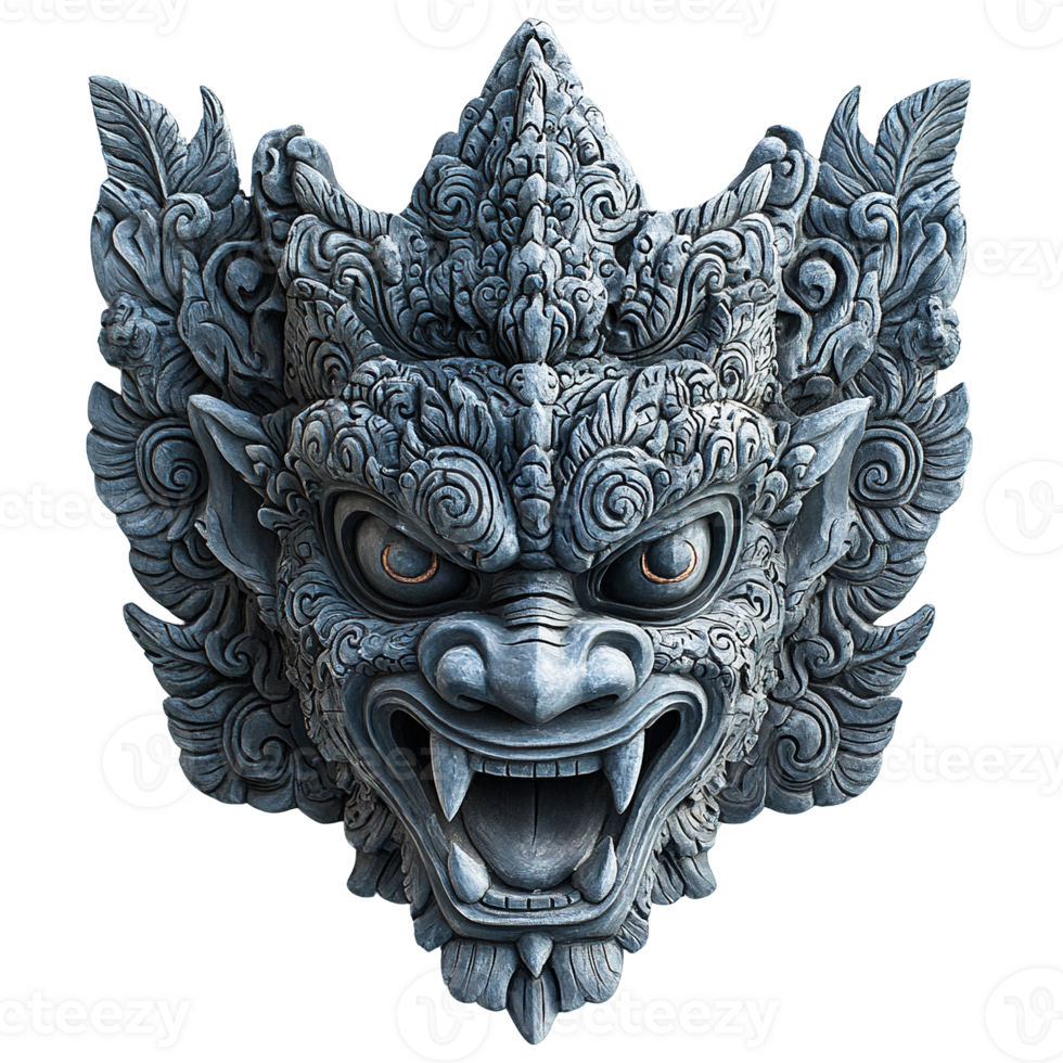 Demon Mask with Elaborate Carvings Isolated on Transparent Background png