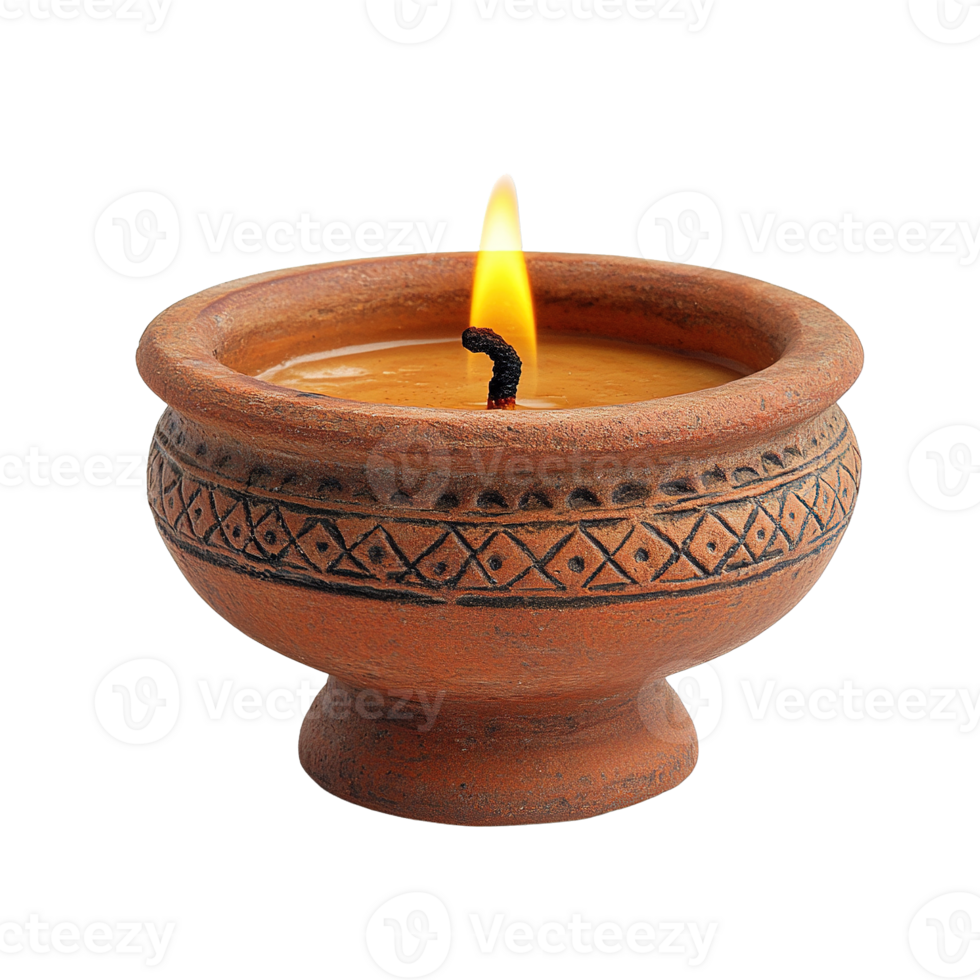 Terracotta Lamp Glowing with Flame Isolated on Transparent Background png