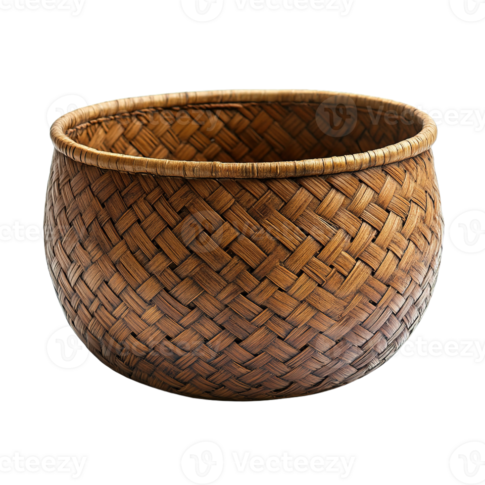 Woven Rattan Basket Made by Hand Using Natural Fiber Materials Isolated on Transparent Background png