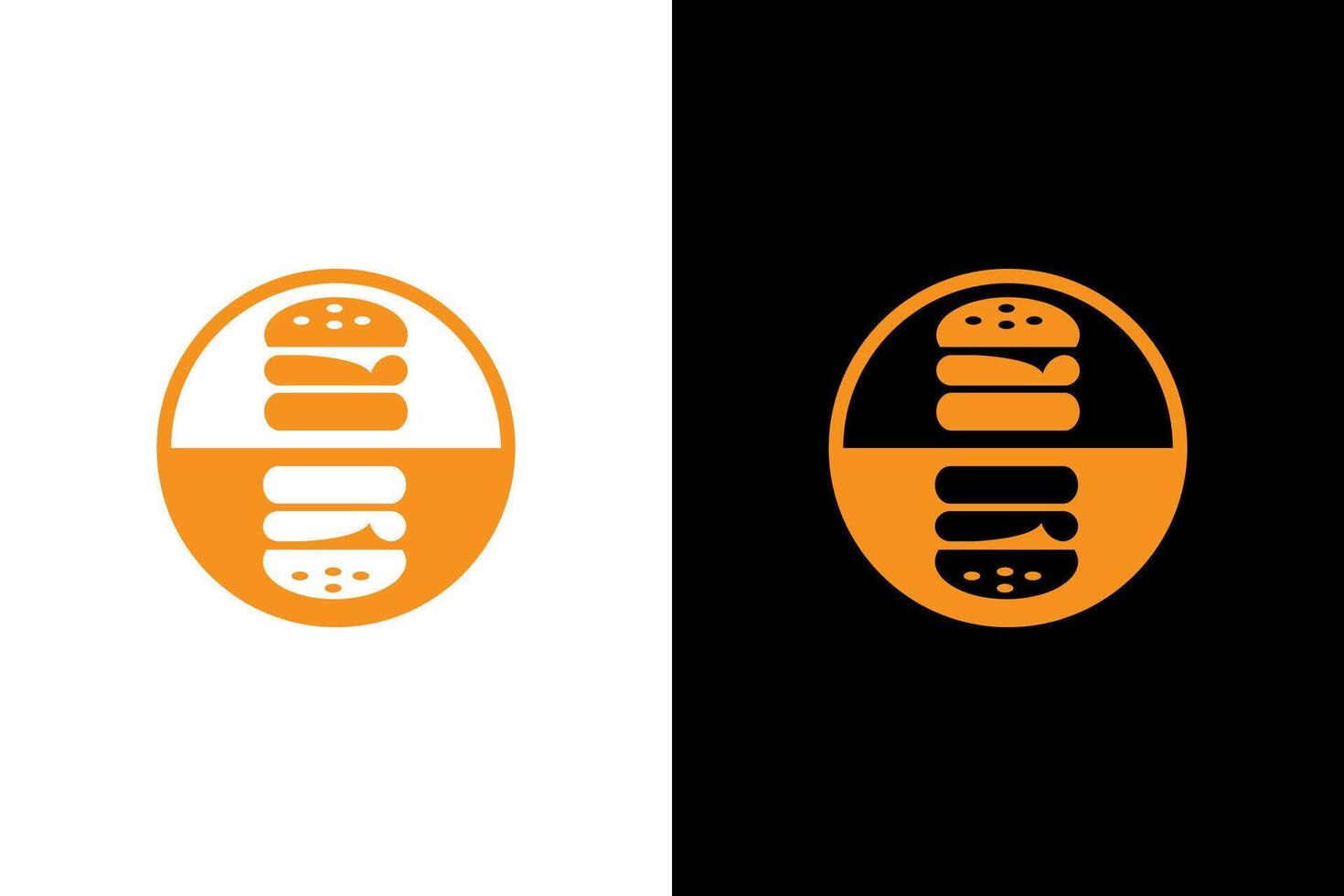 Simple Burger Icon in Orange Circle vector